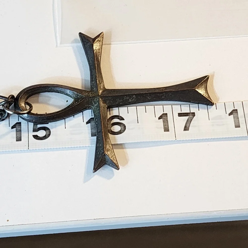 Large Egyptian Ankh Cross Pendant Necklace Antiqued Bronze Tone Statement